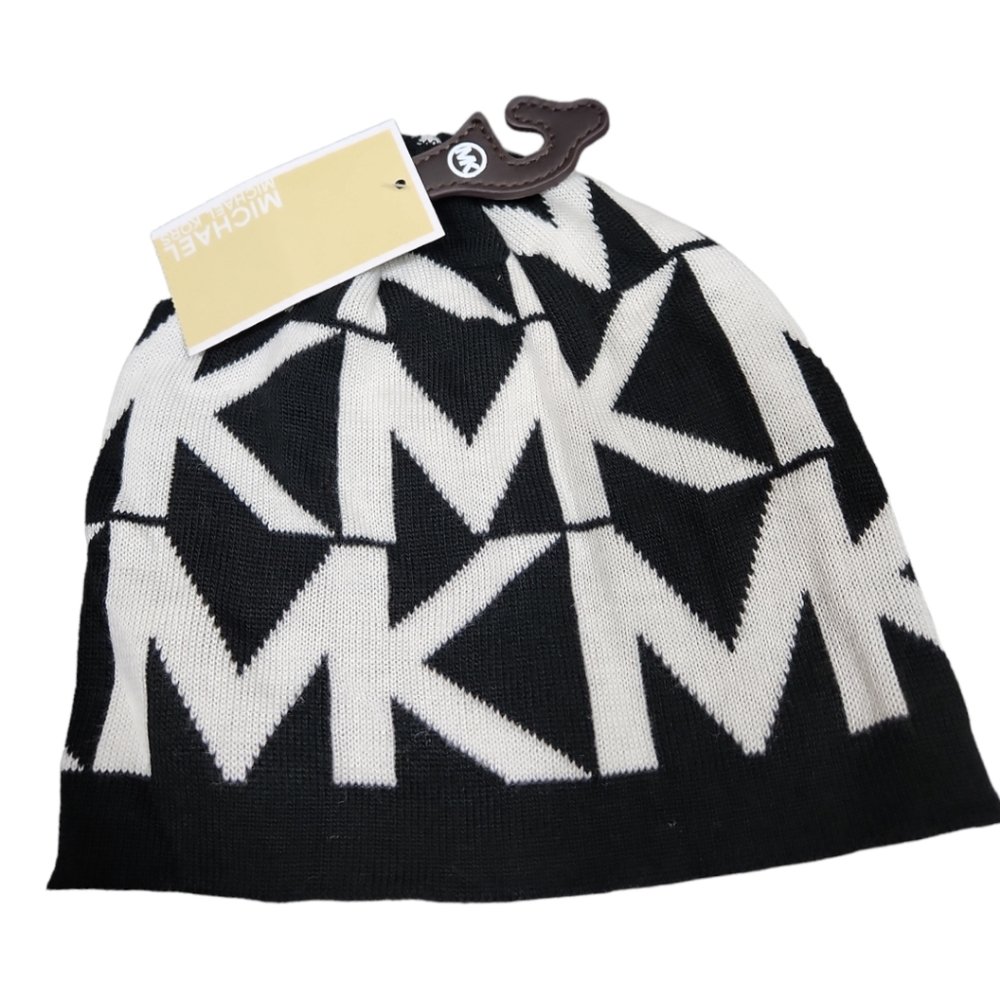 Michael Kors Black & White Logo Knit Beanie - Picture 4 of 12